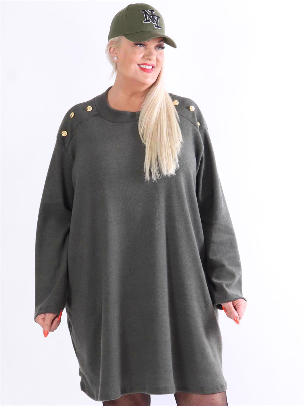 Sahra - Klänning i mjukt tyg med guldknappar